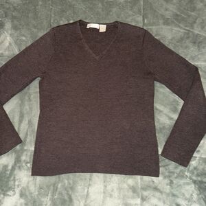 Old Navy Sweater Women's Large Brown Knit Classic Long Sleeve V-Neck Wool Blend